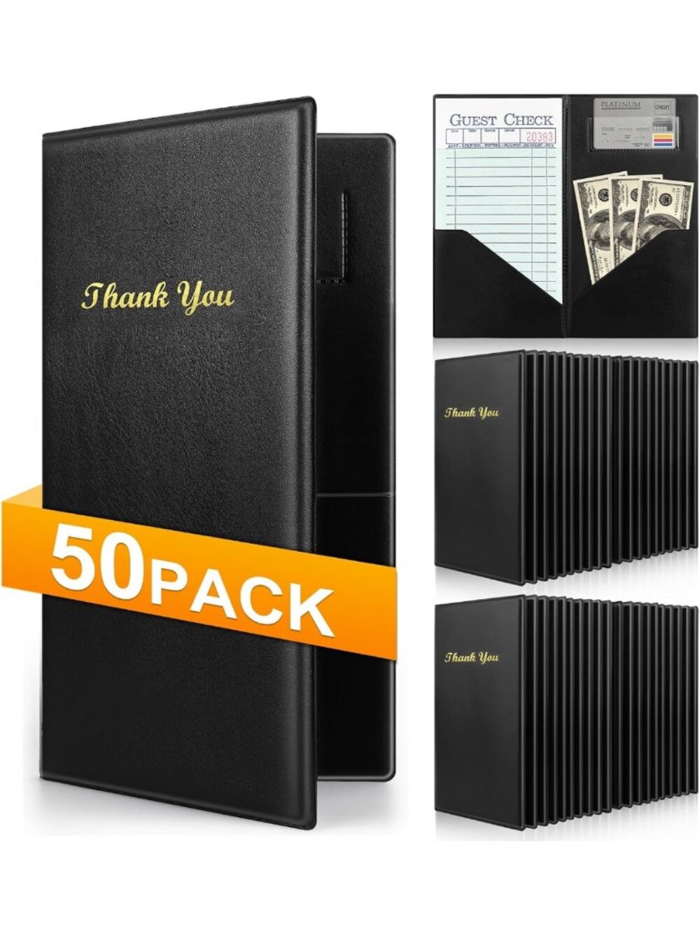 50 Pcs Server Books & Check Presenters for Restaurants, Bars, and Cafes